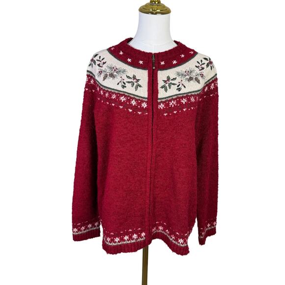 Croft & Barrow Silk Wool Zip UP Holiday Sweater US Women’s 1X Plus - Picture 1 of 8